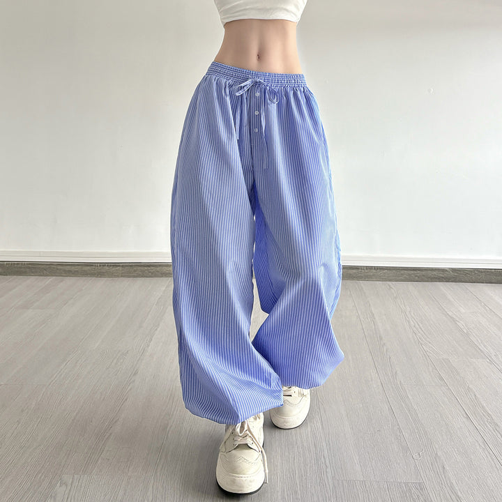 Damen Weite Lounge-Hose mit Smokbund, Tunnelzug, Knopfleiste und elastischen Fußbündchen Drune