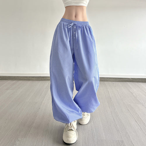 Damen Weite Lounge-Hose mit Smokbund, Tunnelzug, Knopfleiste und elastischen Fußbündchen Drune
