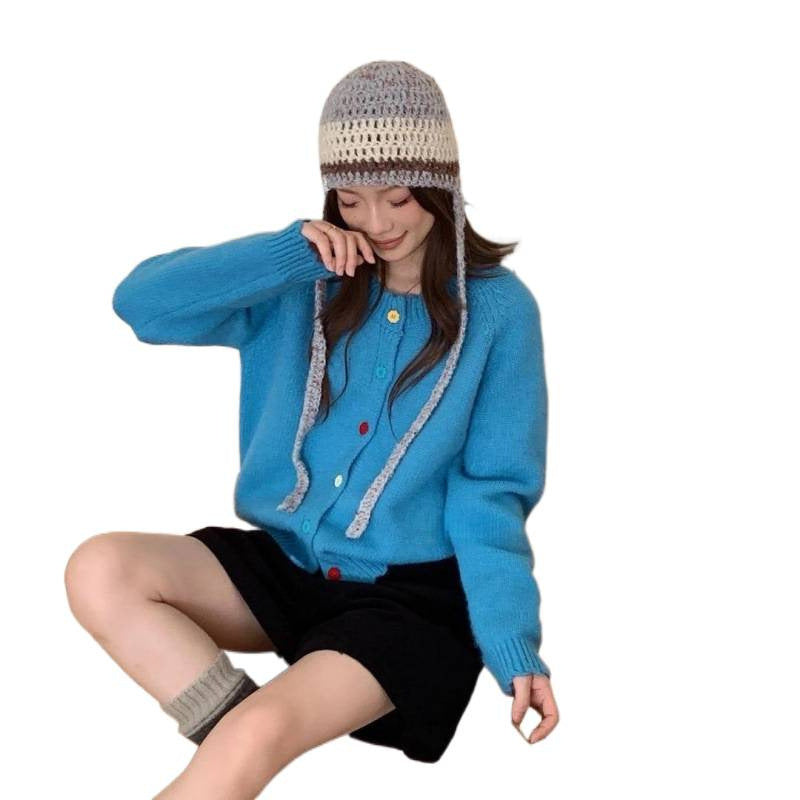 Damen Verspielter Strickcardigan mit bunten Knopfdetails und lässigem Schnitt Drune