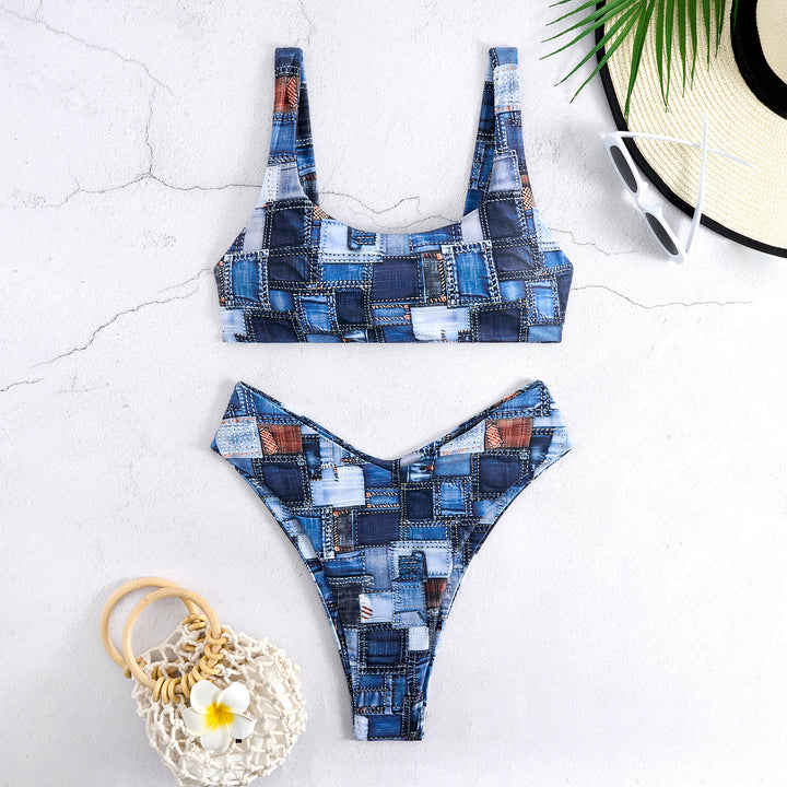 Damen Bikini-Set mit hoch geschnittenem Unterteil und sportlichem Oberteil Drune