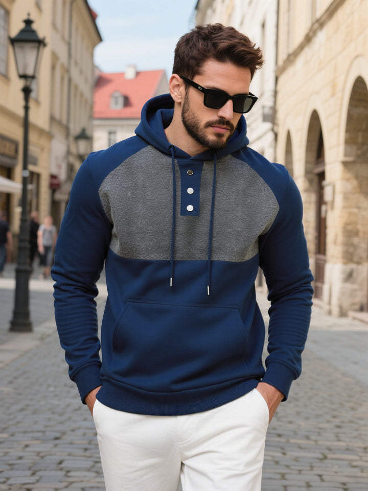 Herren modischer Hoodie mit Knopfleiste und farblich abgesetzten Ärmeln Drune