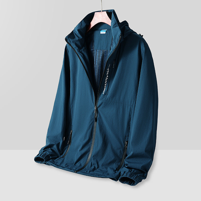 Herren Leichte atmungsaktive Kapuzen-Windjacke mit Mesh-Futter, Reißverschlusstaschen und elastischen Bündchen Drune