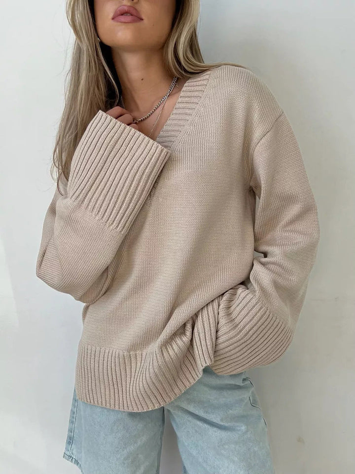 Damen V-Ausschnitt Pullover aus weichem Strick Drune