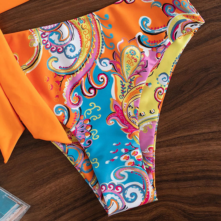 Damen einseitiger Bikini mit verspieltem Wickelbund Drune