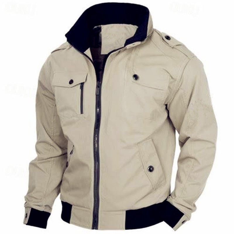 Herren Canvas-Field-Bomberjacke mit Stehkragen, Epauletten und Rippbündchen Drune