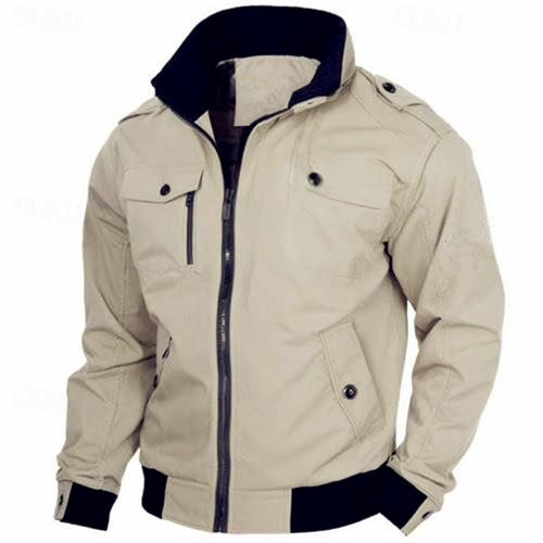 Herren Canvas-Field-Bomberjacke mit Stehkragen, Epauletten und Rippbündchen Drune