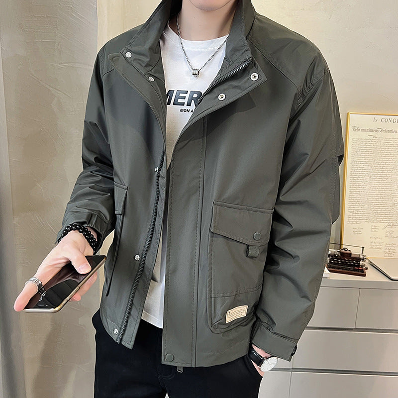 Herren trendige Feldjacke mit praktischen Taschen und verstellbarem Kragen Drune