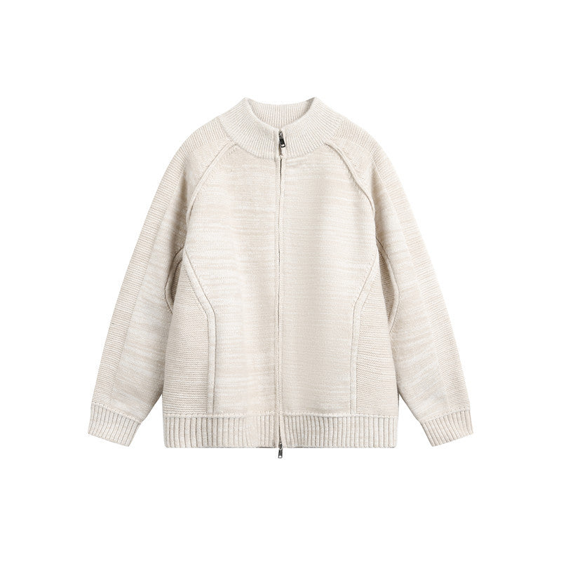 Unisex Strick‑Zipjacke mit Stehkragen, Raglanärmeln und gerippten Bündchen Drune
