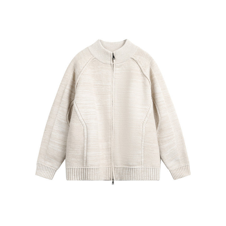 Unisex Strick‑Zipjacke mit Stehkragen, Raglanärmeln und gerippten Bündchen Drune