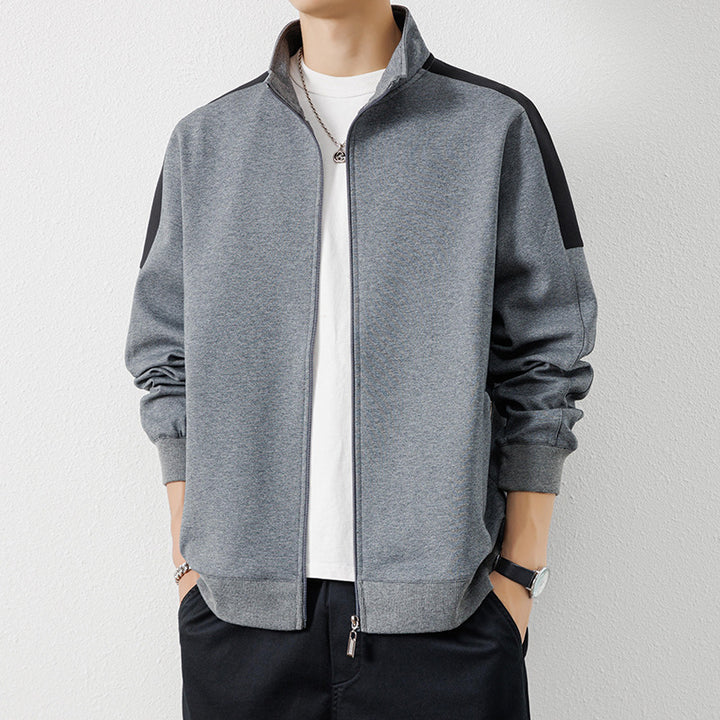 Herren Leichte Zip‑Trainingsjacke im Minimalstil mit Stehkragen und Kontrastpaspel Drune
