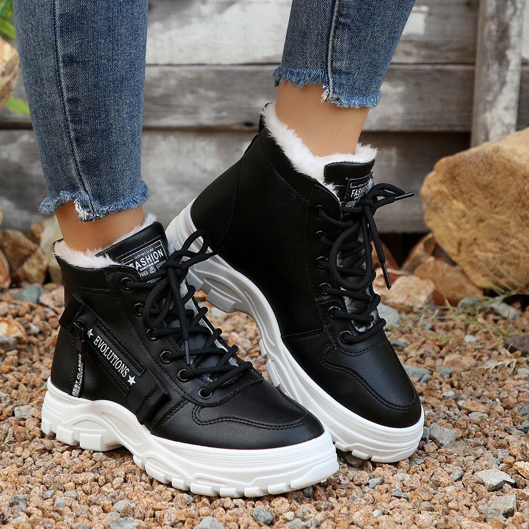 Damen  gefütterte High-Top Sneaker-Boots mit dicker Profilsohle und seitlichem Reißverschluss Drune