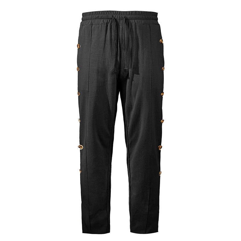 Herren Relaxed-Fit Freizeithose mit seitlichen Zierknopfleisten, elastischem Bund und Kordelzug Drune