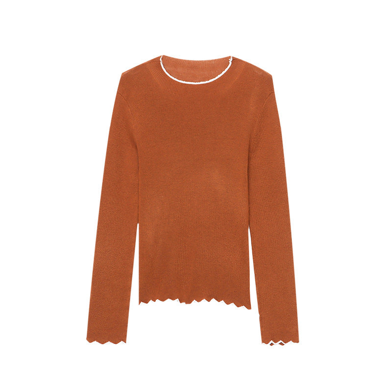 Damen eleganter Pullover mit wellenförmigem Saum und feiner Rippstruktur Drune
