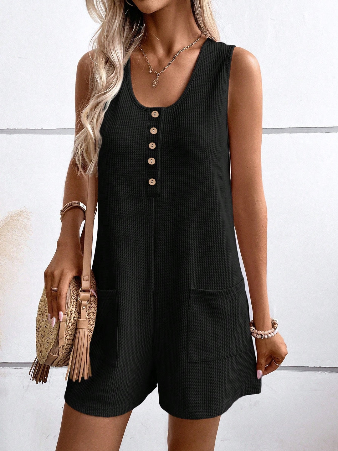 Damen Kurzarm Jumpsuit mit Knopfdetails und praktischen Taschen Drune