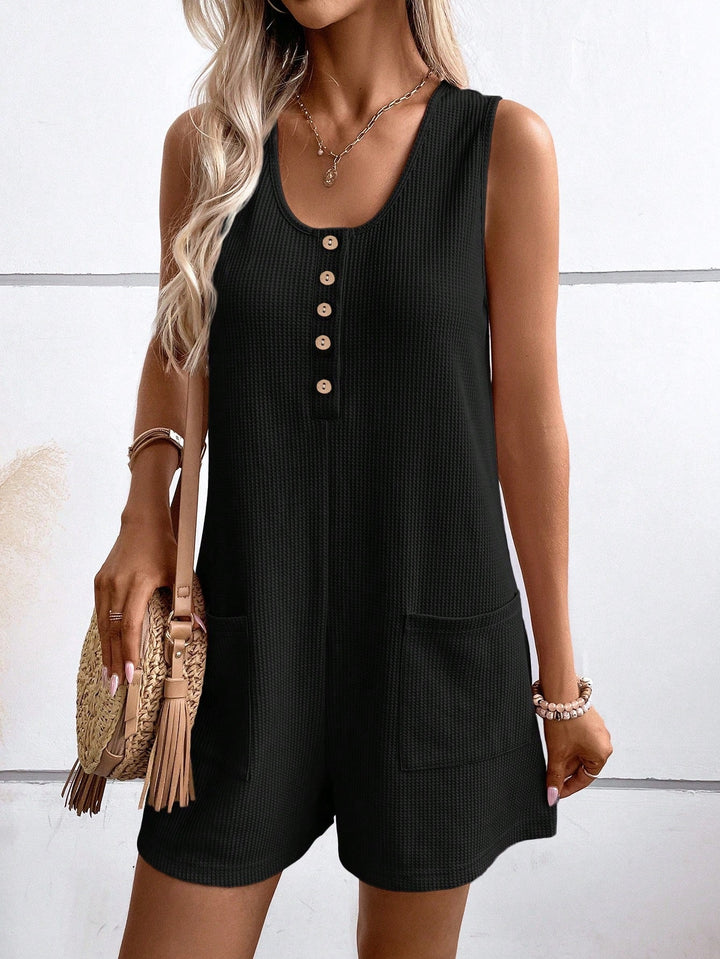 Damen Kurzarm Jumpsuit mit Knopfdetails und praktischen Taschen Drune