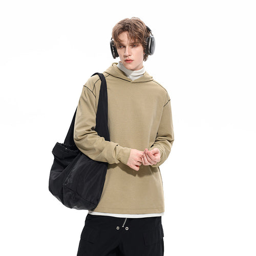 Herren Oversized Kapuzenpullover aus schwerer Baumwollmischung mit Kontrastnähten und Raglanärmeln Drune