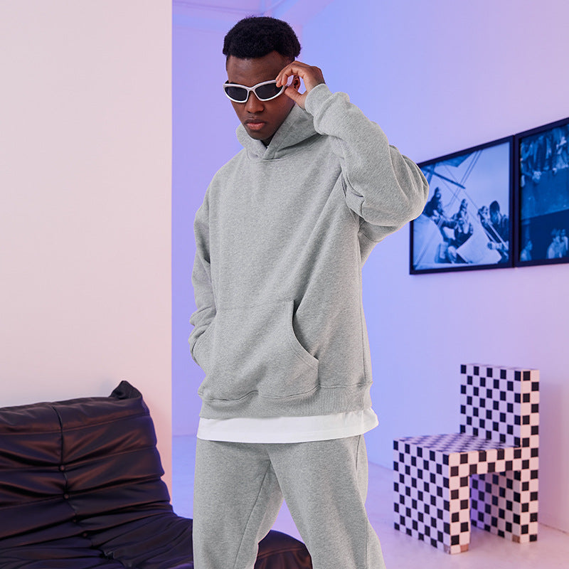 Herren Oversized Kapuzenpullover aus French-Terry mit Kängurutasche und Rippbündchen Drune