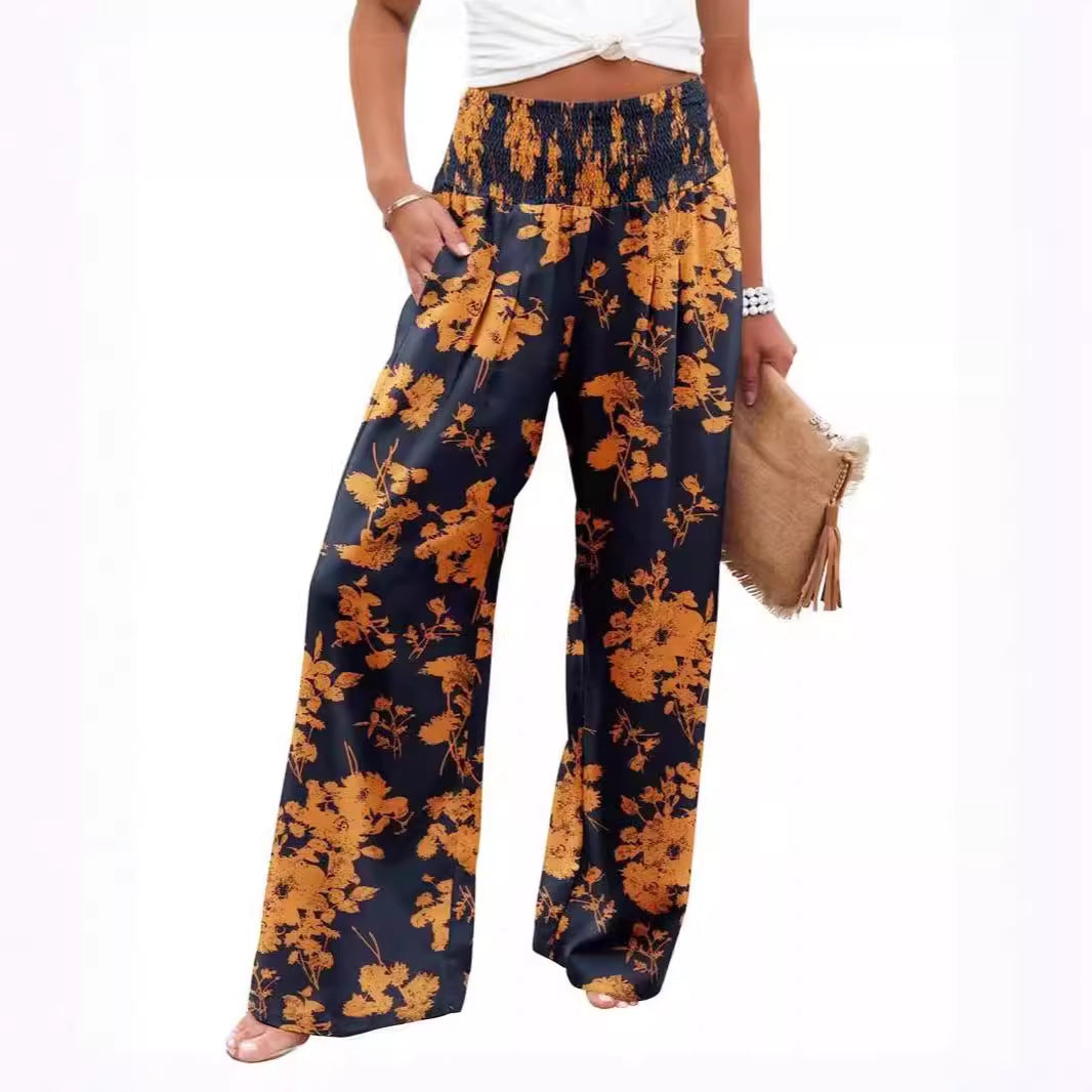 Damen Palazzo-Hose mit elastischem Bund und floralem Muster Drune