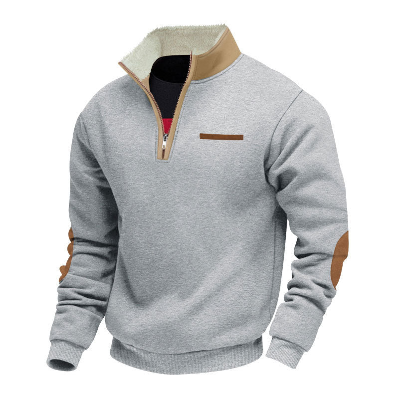 Herren nan Halbzip-Troyer mit Teddyfleece-Kragen und Leder-Ellbogenpatches Drune