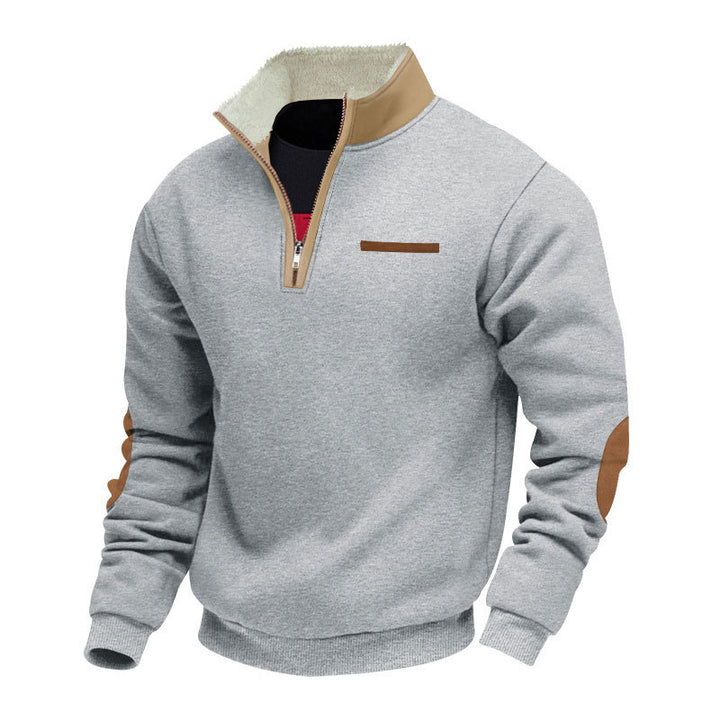 Herren nan Halbzip-Troyer mit Teddyfleece-Kragen und Leder-Ellbogenpatches Drune