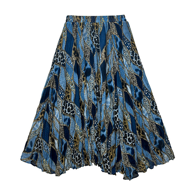 Damen nan fein gefalteter Midirock mit Vintage Blumenprint und elastischem Taillenbund Drune
