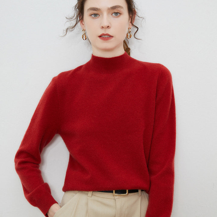 Damen weicher Feinstrick-Mockneckpullover mit Angora‑Look und legerer Silhouette Drune