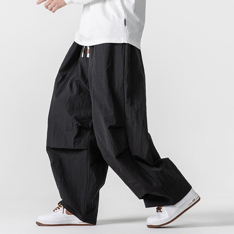 Herren Weite Utility-Loungehose mit überlappenden Falten und Kordelzugbund Drune