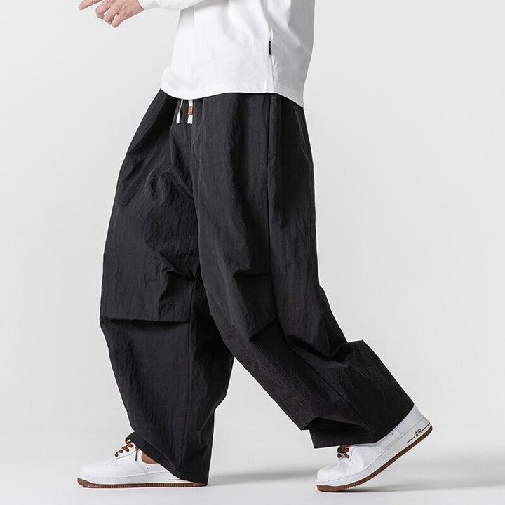 Herren Weite Utility-Loungehose mit überlappenden Falten und Kordelzugbund Drune
