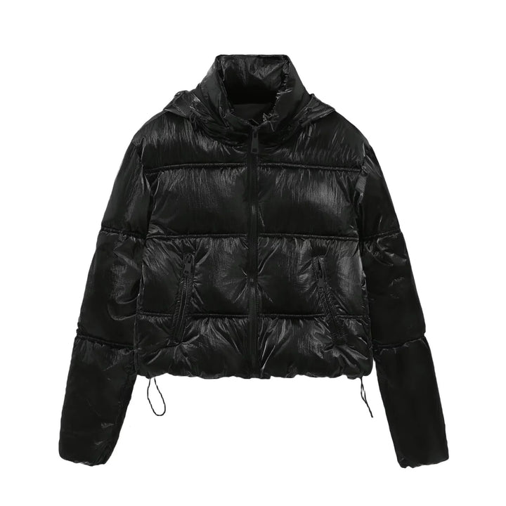 Damen nan cropped gesteppte Daunenoptik Jacke mit Kapuze und Tunnelzugsaum Drune