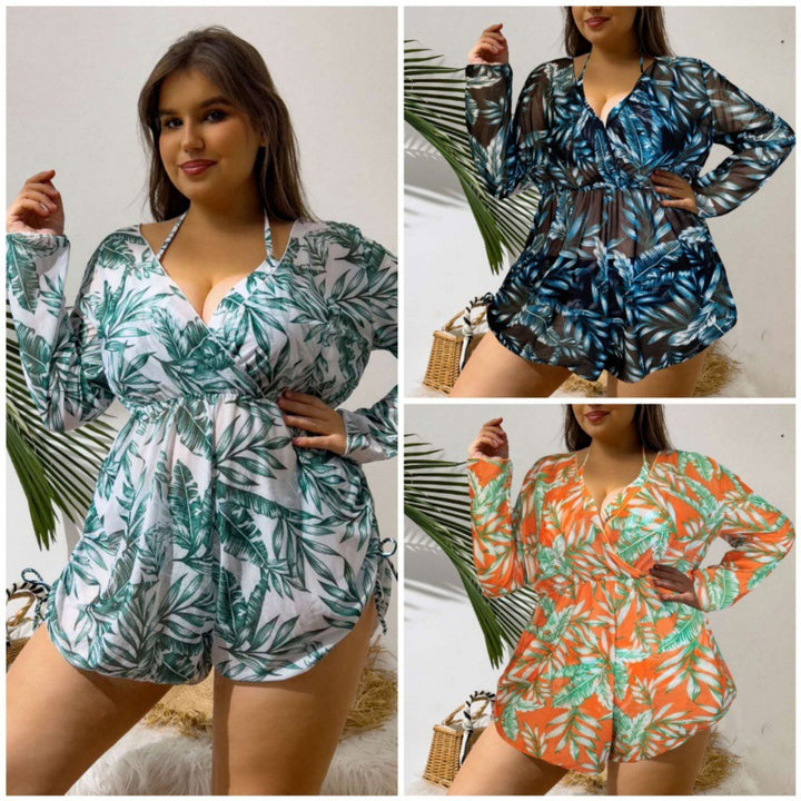 Damen Strandüberwurf mit floralem Print und tiefem V-Ausschnitt Drune