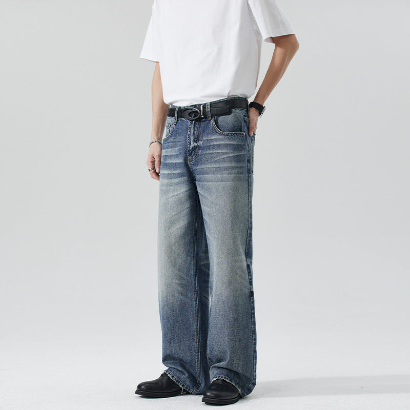 Herren Locker geschnittene Stonewashed-Denim-Jeans mit extra weitem Bein Drune