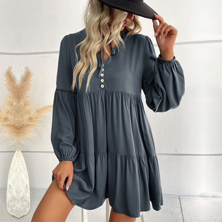 Damen Fließendes Hemdblusenkleid mit Rüschen Drune