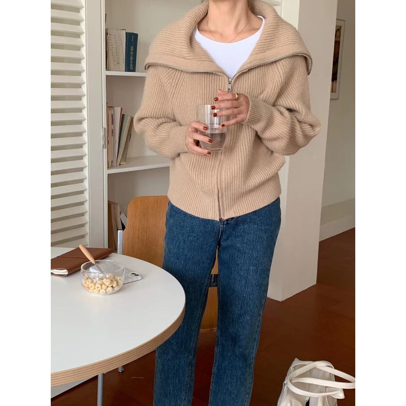 Damen Strickjacke mit weitem Kragen und strukturiertem Design Drune