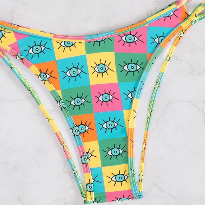 Damen Bikini-Set mit farbenfrohem geometrischem Muster und verstellbaren Trägern Drune