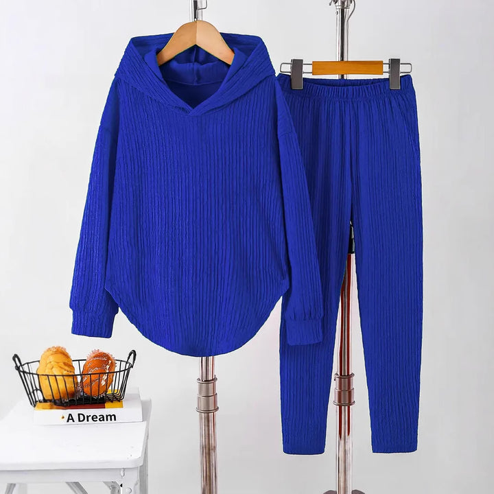 Damen lässiger Sweat-Pulli und -Hose Set mit strukturiertem Design Drune