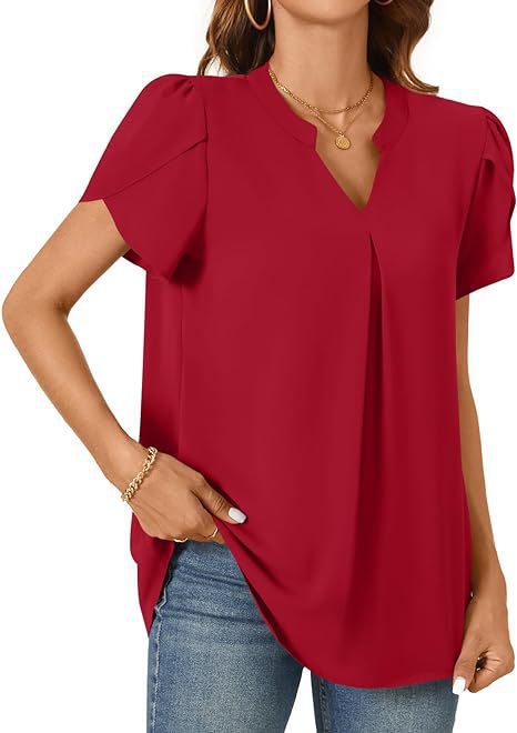 Damen Bluse mit eleganter V-Ausschnitt-Detail und leichten Puffärmeln Drune