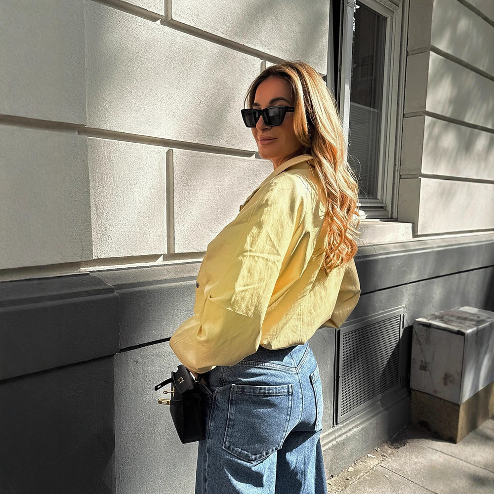 Damen Kurze Satinoptik-Bomberjacke mit Reißverschluss, Druckknöpfen & elastischen Bündchen Drune