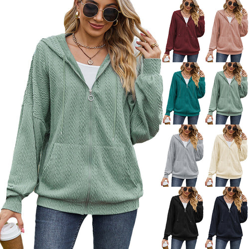 Damen Oversized Kapuzenpullover mit Strukturmuster und praktischen Taschen Drune