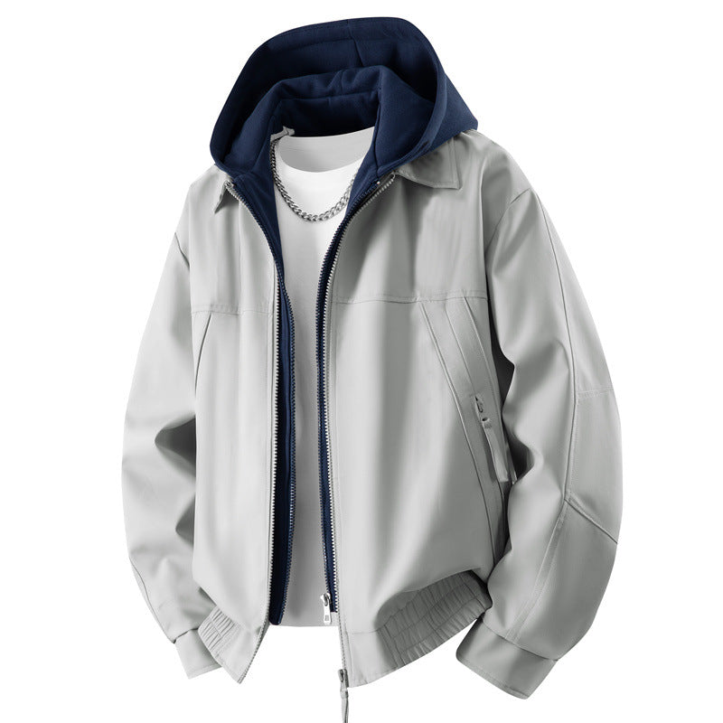Herren Lässige Lagen‑Bomberjacke mit integrierter Kapuzen‑Innenjacke, Zwei‑Wege‑Reißverschluss & elastischem Saum Drune
