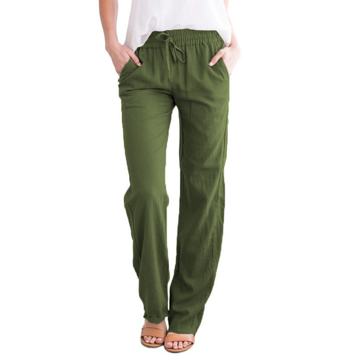 Damen Leichte Leinenoptik Palazzo-Hose mit Gummibund, Tunnelzug und Eingrifftaschen Drune
