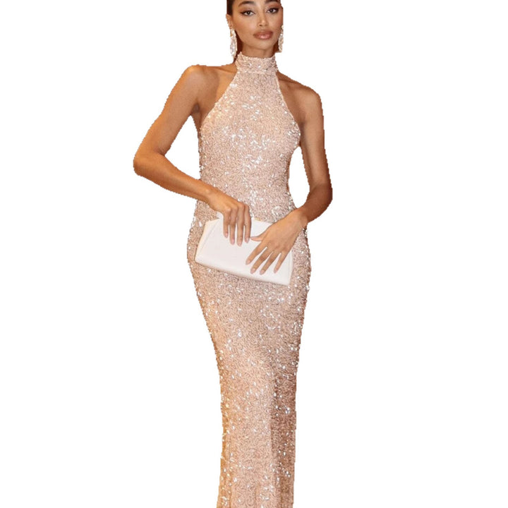 Damen Glamouröses Paillettenkleid mit elegantem Stehkragen und figurbetontem Schnitt Drune