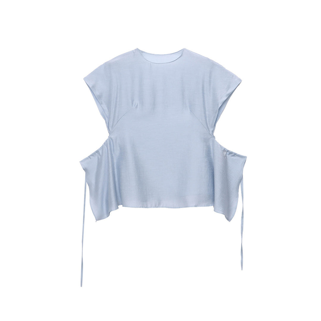 Damen elegantes Oberteil mit seitlichem Bindegürtel und voluminösen Ärmeln Drune