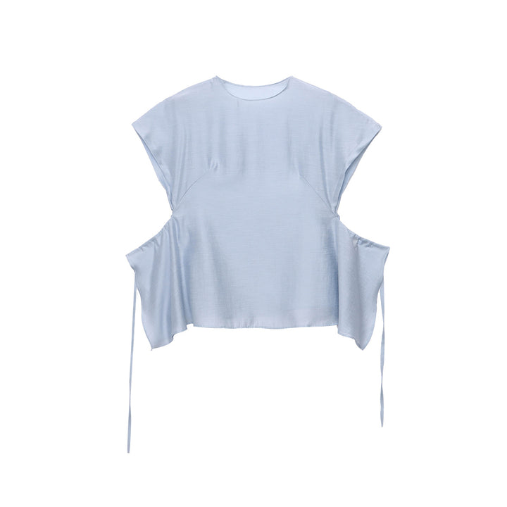 Damen elegantes Oberteil mit seitlichem Bindegürtel und voluminösen Ärmeln Drune