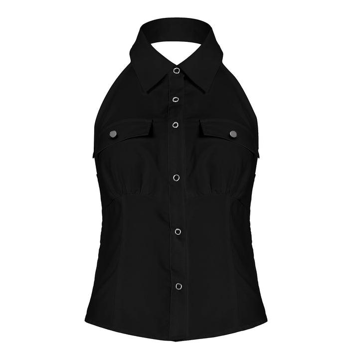 Damen Haltertop mit elegantem Kragen und praktischen Brusttaschen Drune