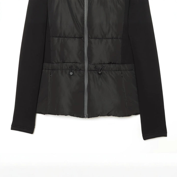 Damen Kurzjacke im Materialmix mit gesteppter Front, Kapuze und taillierendem Tunnelzug Drune