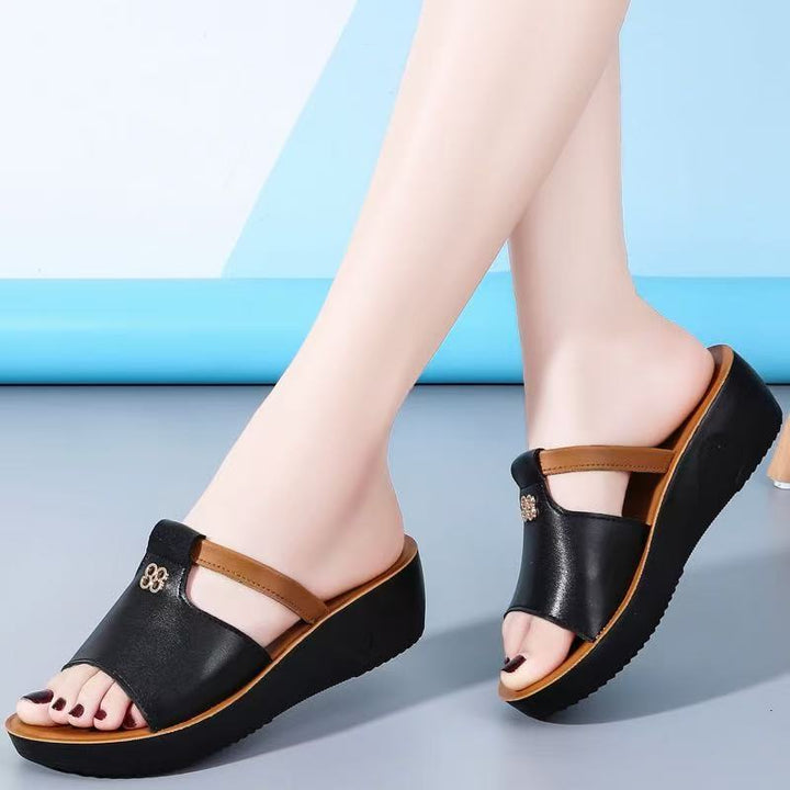 Drune - Sandalen zum Hineinschlüpfen mit offener Spitze | Stilvolle Keilsandalen bequeme Damen