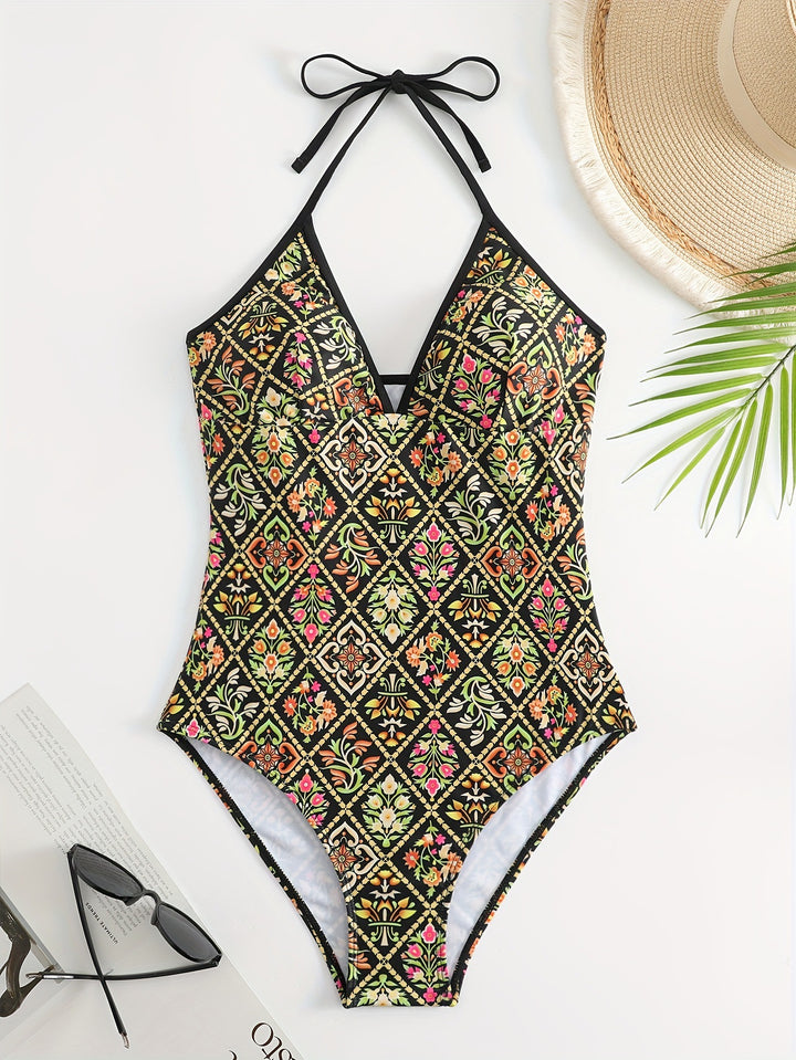Damen Einteiliger Badeanzug mit modischem floralem Design Drune