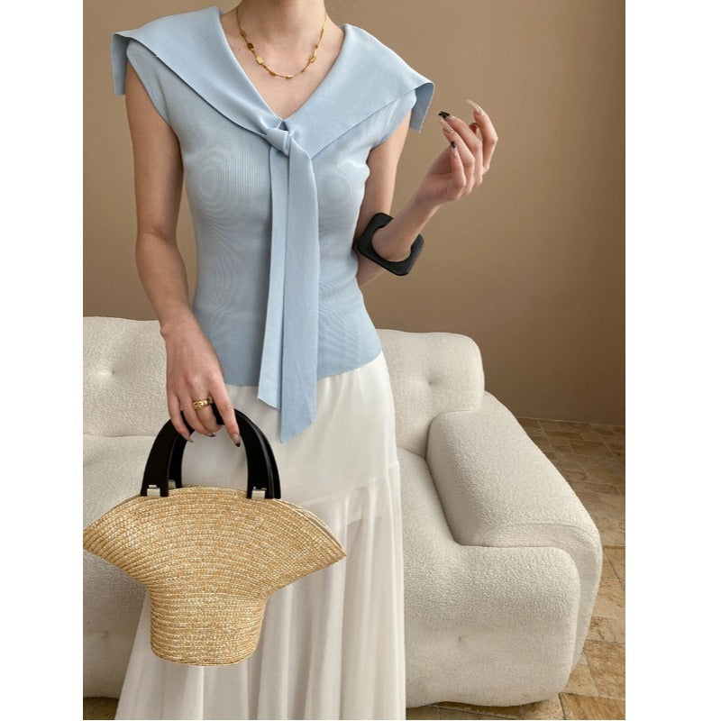 Damen elegantes Oberteil mit schickem Schleifenkragen Drune