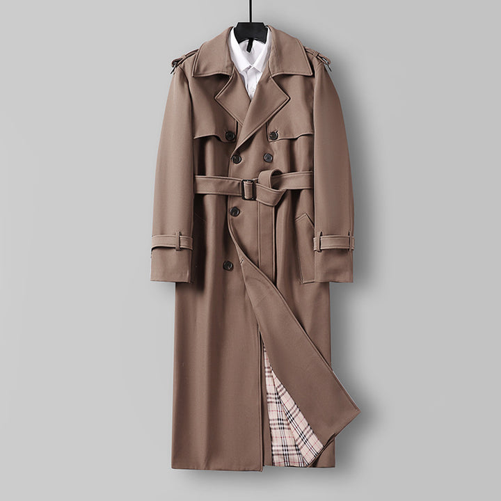 Damen Eleganter lang geschnittener Wollmix-Trenchcoat mit doppelreihiger Knopfleiste und Bindegürtel Drune