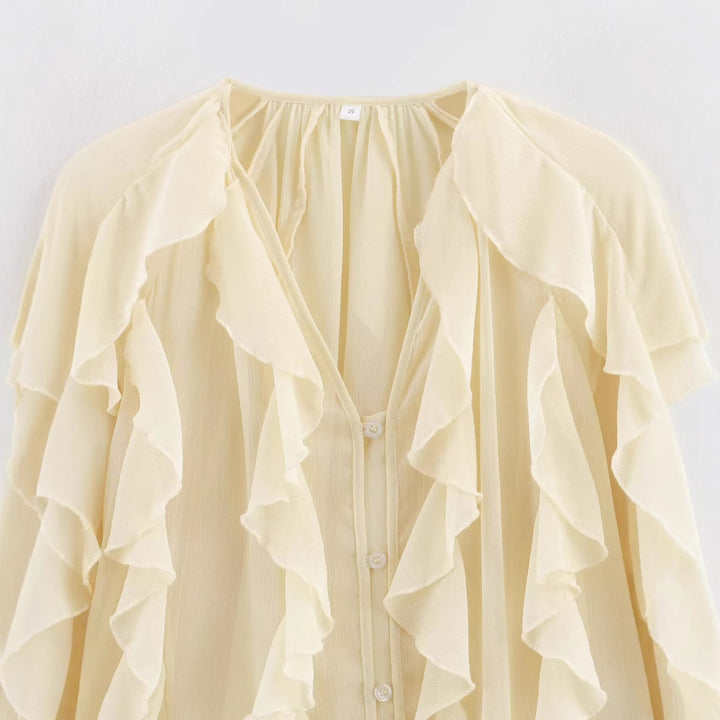 Damen Chiffon-Bluse mit Volants und Ballonärmeln Drune